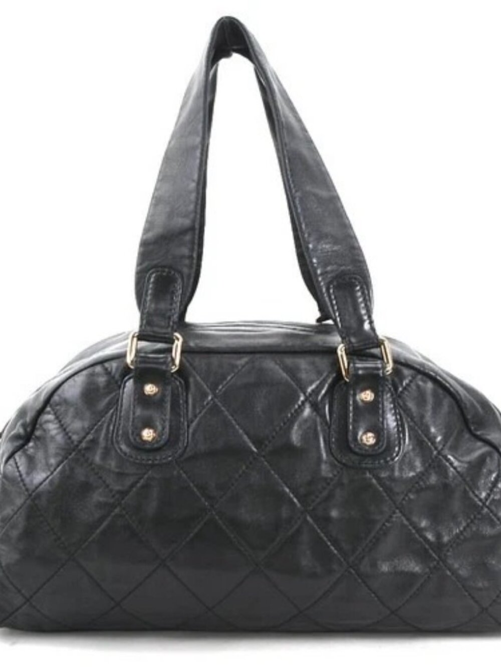 Auth CHANEL Shoulder Bag Black/Pink Gold Leather/Metal - e60393g